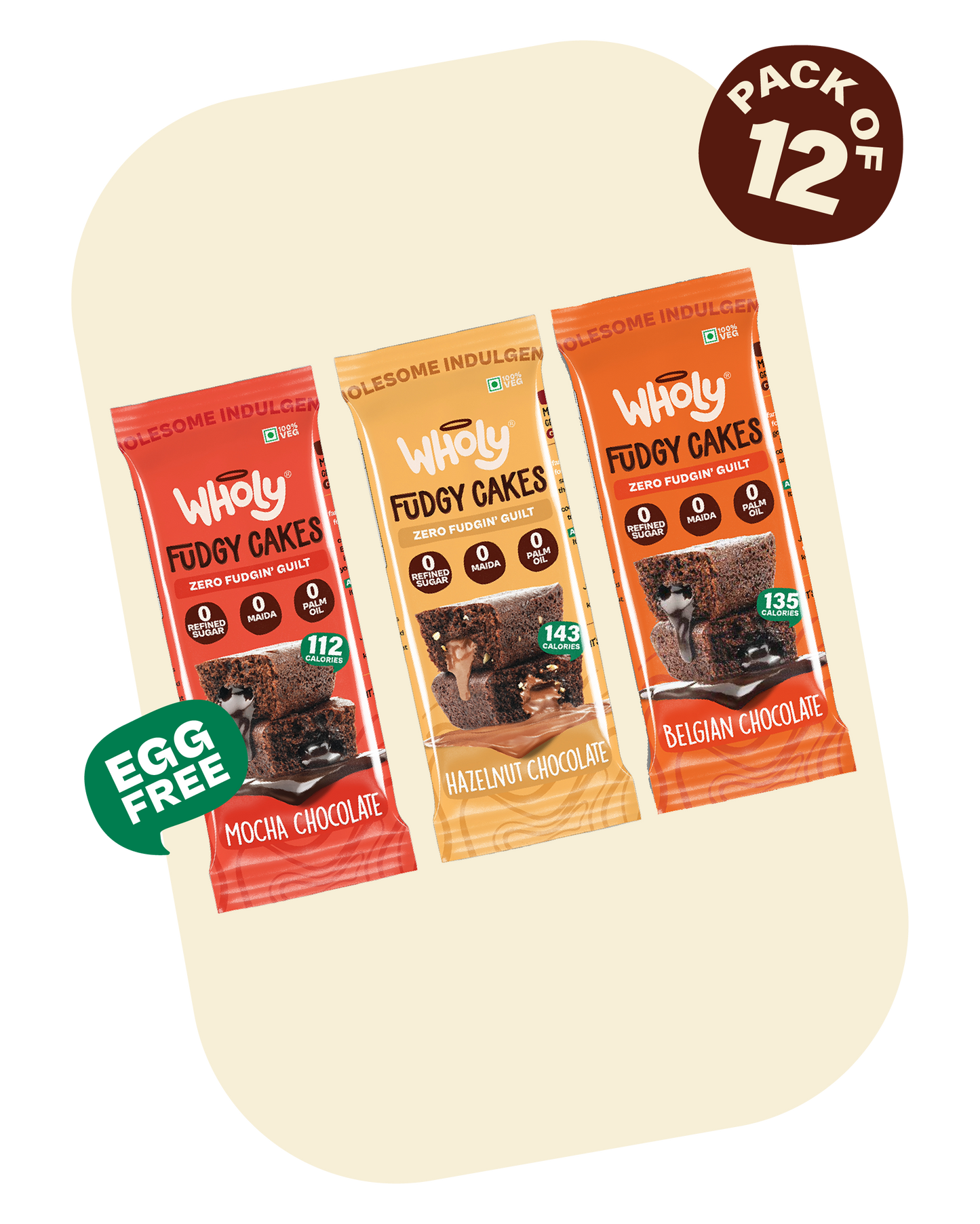 Fudgy Cake Bestsellers: 4xBelgian Chocolate, 4xHazelnut Chocolate, 4xMocha Chocolate (Pack of 12)